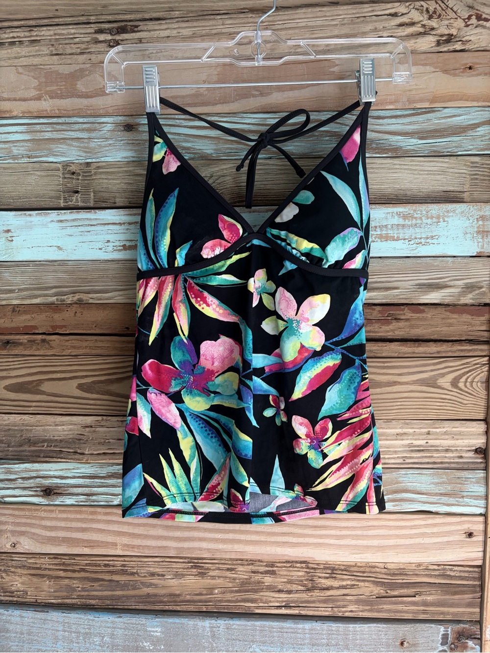 Gap Tropical Floral Tankini Swim Top XS Black Multicolor